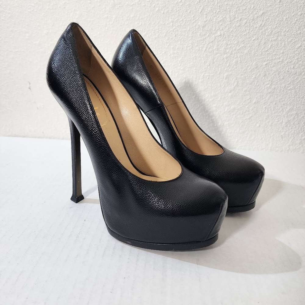 Saint Laurent Women Shoes Vertigolf Vernigolf Platform Pumps Black Leather EU 39